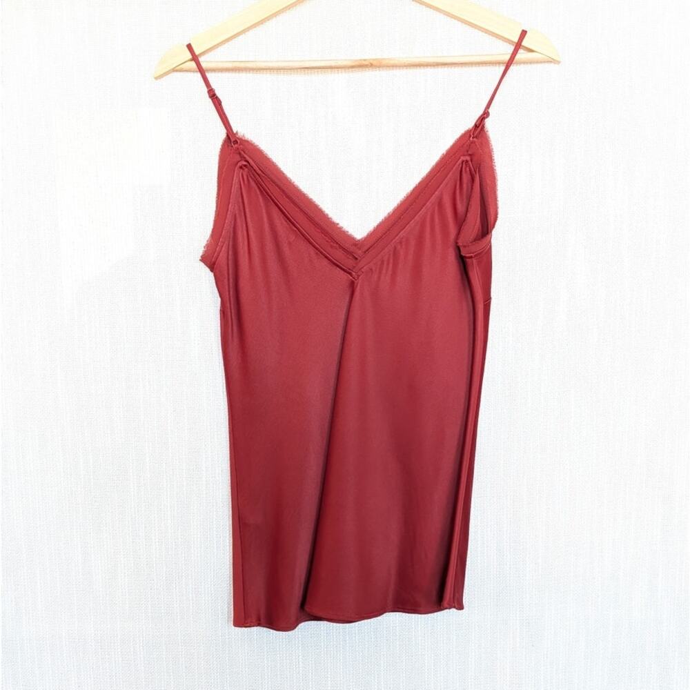 Frame Frayed Hem Satin Cami Top Womens S Burnt Henna Sleeveless V-neck - Picture 3 of 9